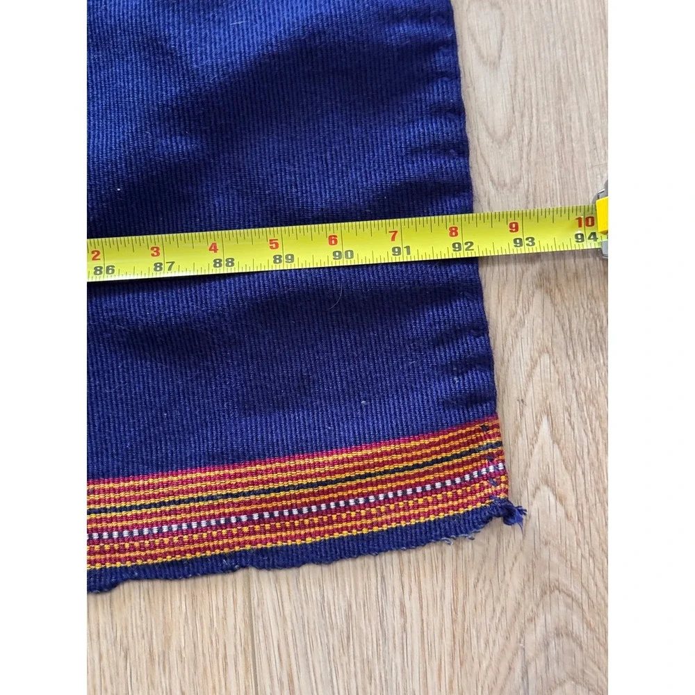 Vintage Handwoven Indigo Blue Tribal Textile Striped Embroidered Throw Blanket